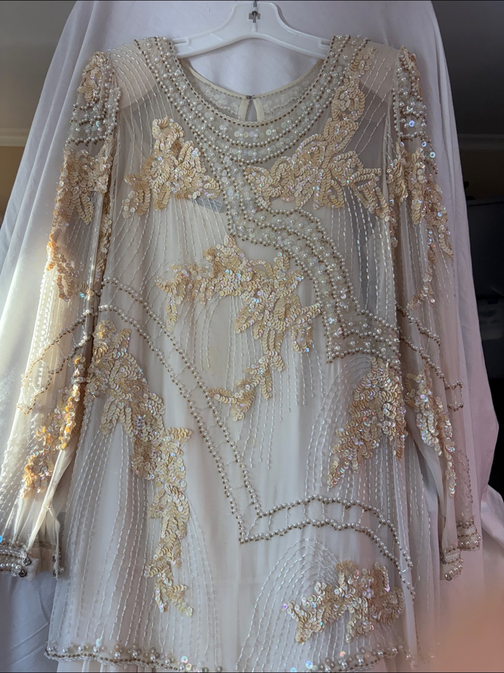 Vintage SWEE LO Embellished Cream Beaded Long-Sleeve Dress - Picture 2 of 5